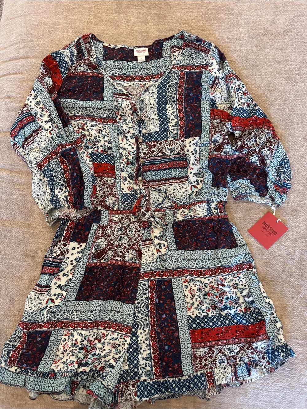 Mossimo Supply Co. Patchwork Print Romper in Navy, Red, and White